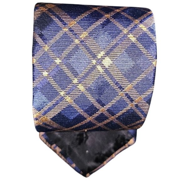 Brooks Brothers Mens Silk‎ Tie Blue & Gold Plaid Pattern - Picture 2 of 3